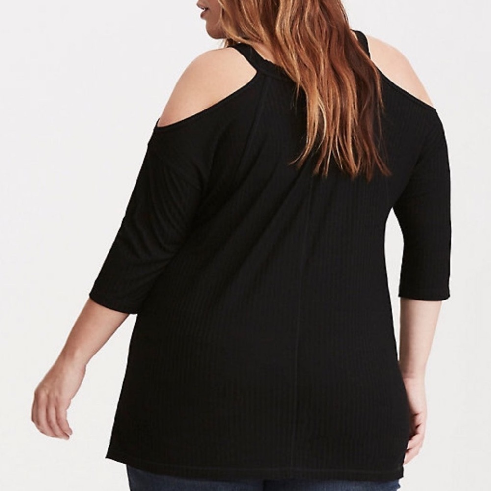 Torrid Black Ribbed Cold Shoulder Top - Picture 2 of 2